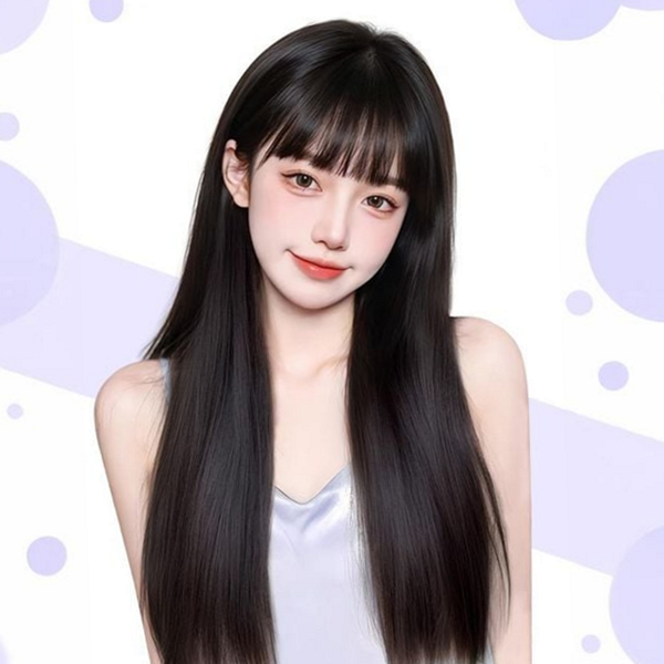 고열사 원터치 가발 생머리 시스루 뱅 가발 똑딱이 앞머리 여성 - 상품 이미지