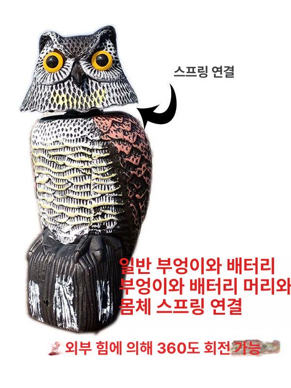 태양광 비둘기퇴치 부엉이허수아비 회전 퇴치 제어 굽은 솔라 초강력 사운드 발광 새모형 - 상세 이미지 3