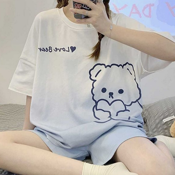 반팔 여름 잠옷 상하의 여성 홈 웨어 파자마 반바지 - 상품 이미지