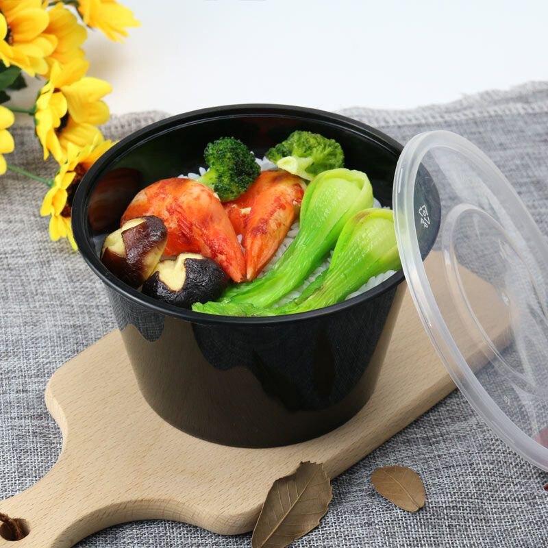 원형 용기 식품용 플라스틱 박스 뚜껑 도시락 밥통 300ml 블랙 (450개 뚜껑 포함) - 상세 이미지 3