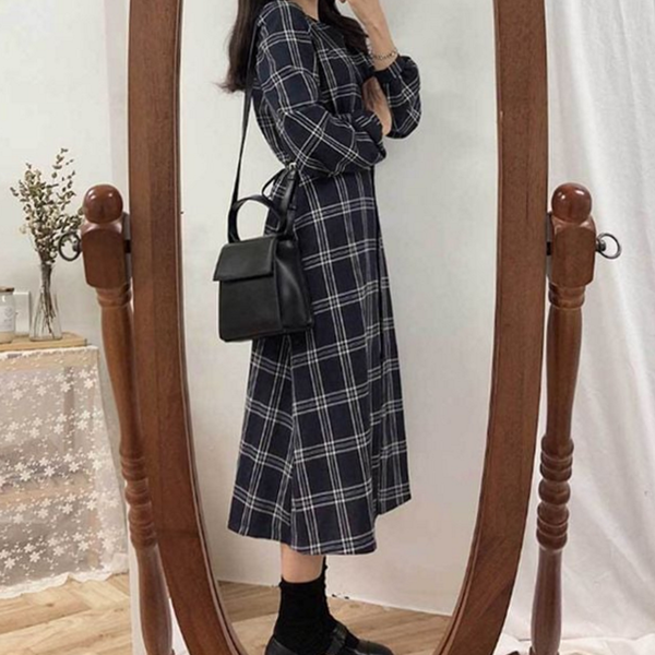 직장인 여성 체크 원피스 하객룩 체크 원피스 데일리 가을 - 상품 이미지