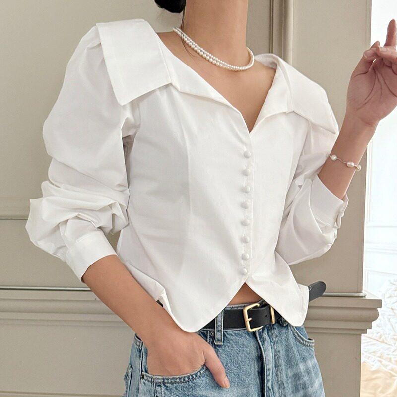 빅카라 스트라이프 긴팔 블라우스 - 상세 이미지 5