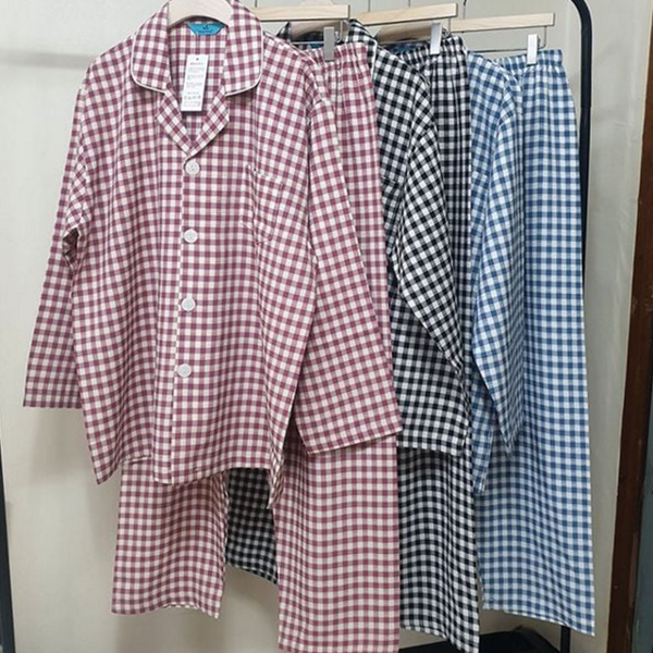루즈핏 여성 파자마 체크 커플 잠옷 상하의 가을 - 상품 이미지