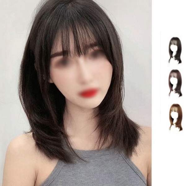 레이어드 여성 중단발 가발 데일리 중단발 가발 앞머리 웨이브 - 상품 이미지