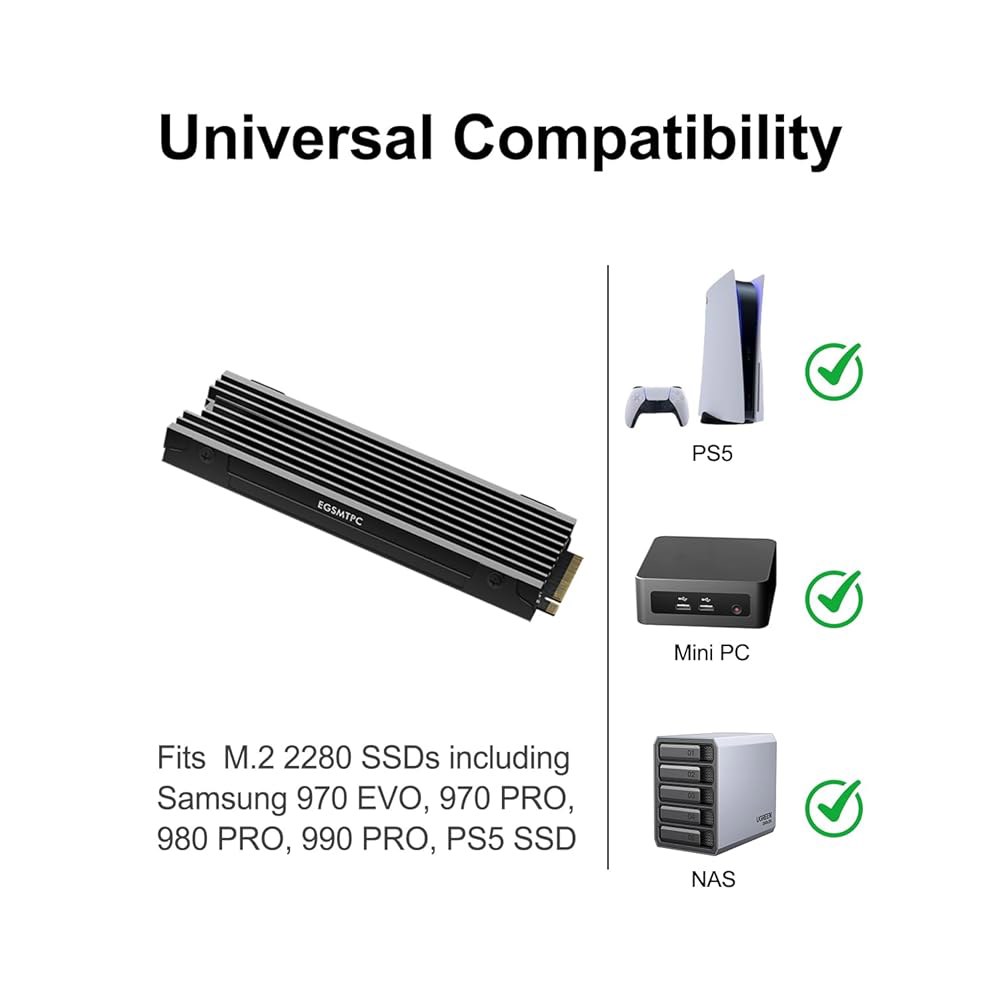 EGSMTPC NVMe M.2 SSD 히트싱크, 알루미늄 히트싱크 | 열 패드가 있는 양면 냉각 PS5 및 PC 2280 SSD용 1 Count - 상세 이미지 3