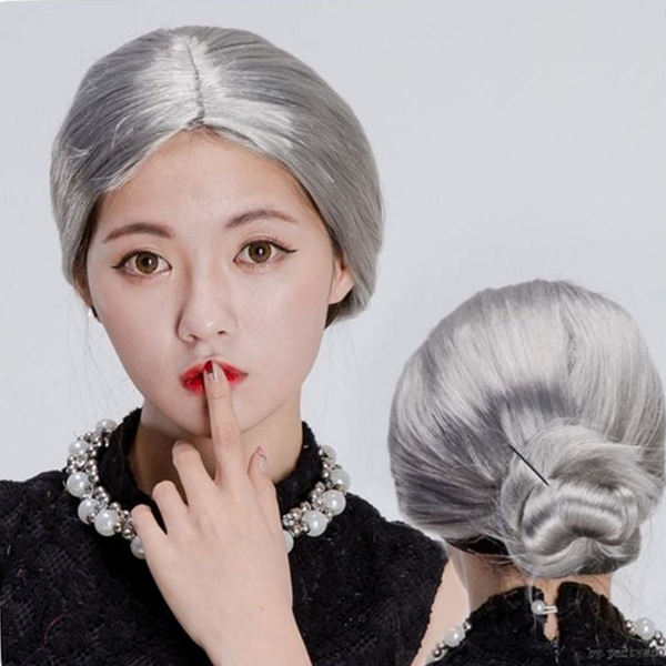 어르신 할머니 가발 백발 실버 가발 무대 공연 - 상품 이미지
