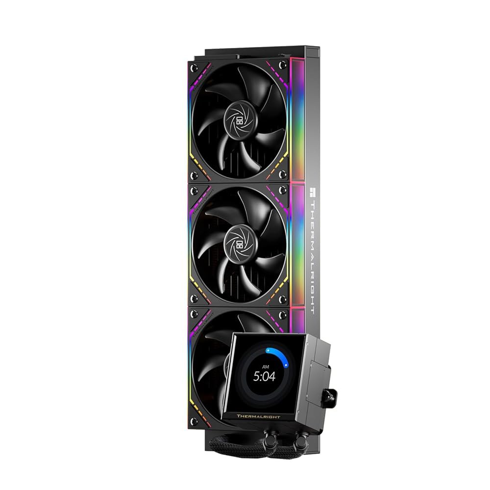 Thermalright 피어리스 비전 360 ARGB 블랙 CPU Aio 쿨러, PC 사양 워터 쿨러 시스템, 3.95 u2019 IPS LCD 화면, 480x480 해상도, AM - 상품 이미지