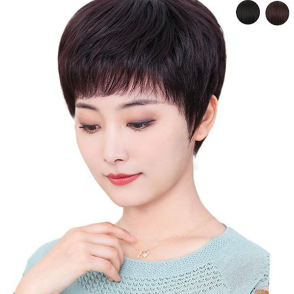 새치 여성 통가발 중년 숏 컷 정수리 짧은 전체 - 상품 이미지