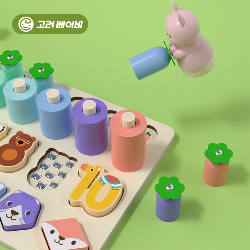 소근육 발달 몬테소리 베이비 아기 원목 장난감 교구 도형 과일 블럭 2개막대 탕후루 끼우기 이미지 7