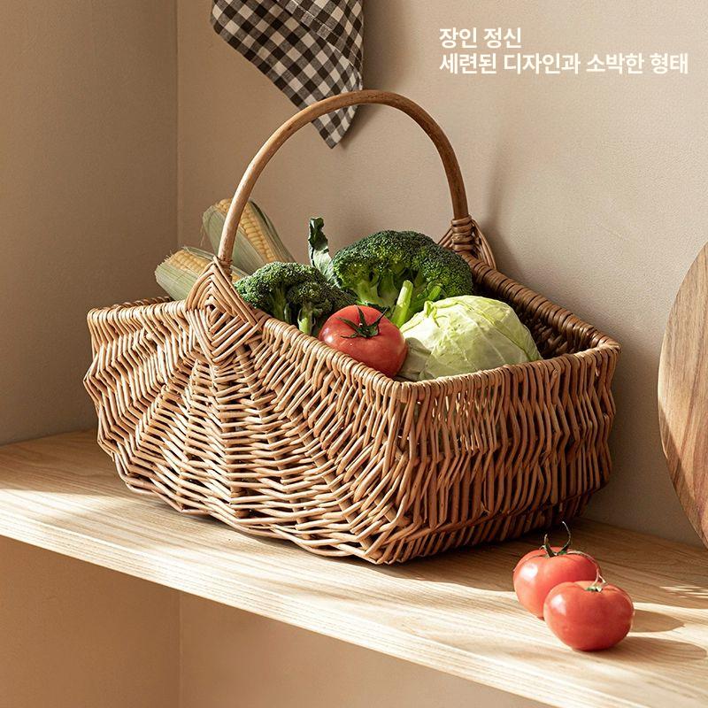 야채 직조 버들 고리 보관 계란 세공 대나무 과일 잡다한 세탁바구니 홈 인테리어 주방 꽃 - 상세 이미지 4
