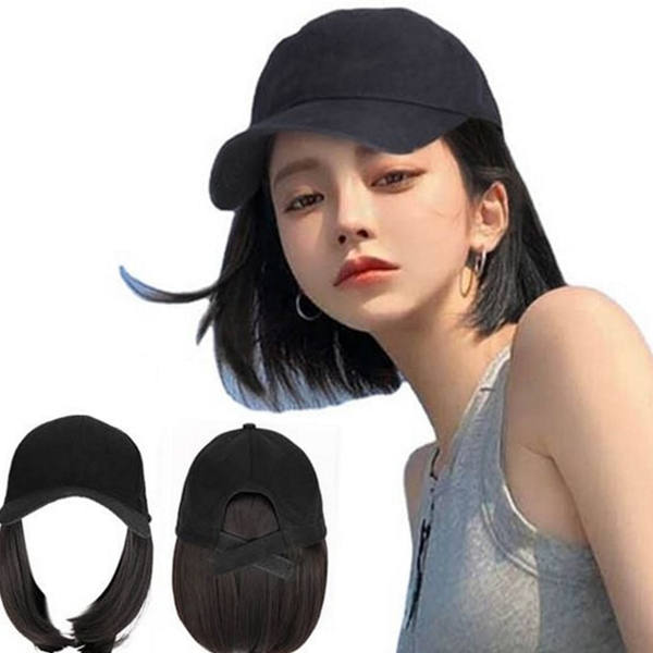 일체형 단발 가발 모자 캐주얼 붙임머리 모자 여성 볼캡 - 상품 이미지