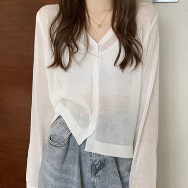 얇은 여성 여름 가디건 비치 여성 시스루 가디건 브이넥 루즈핏 - 상품 이미지