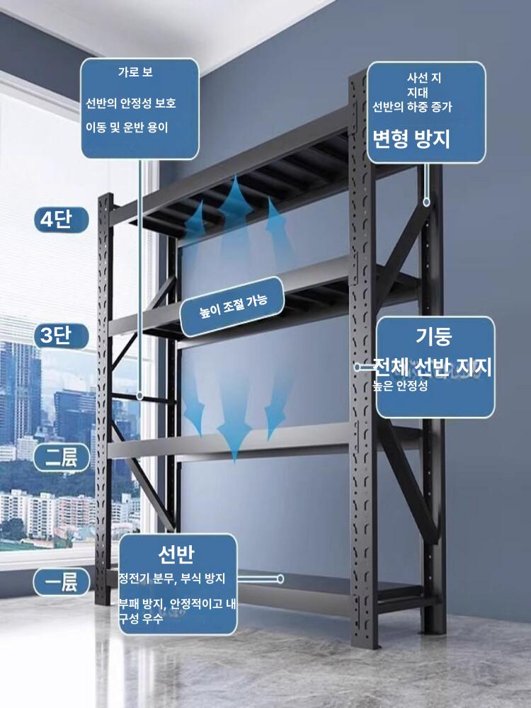 타이어 랙 창고 앵글 작업장 2m 4단 센터 디스플레이 보관대 정비소 매장용 대형 철제 - 상세 이미지 4