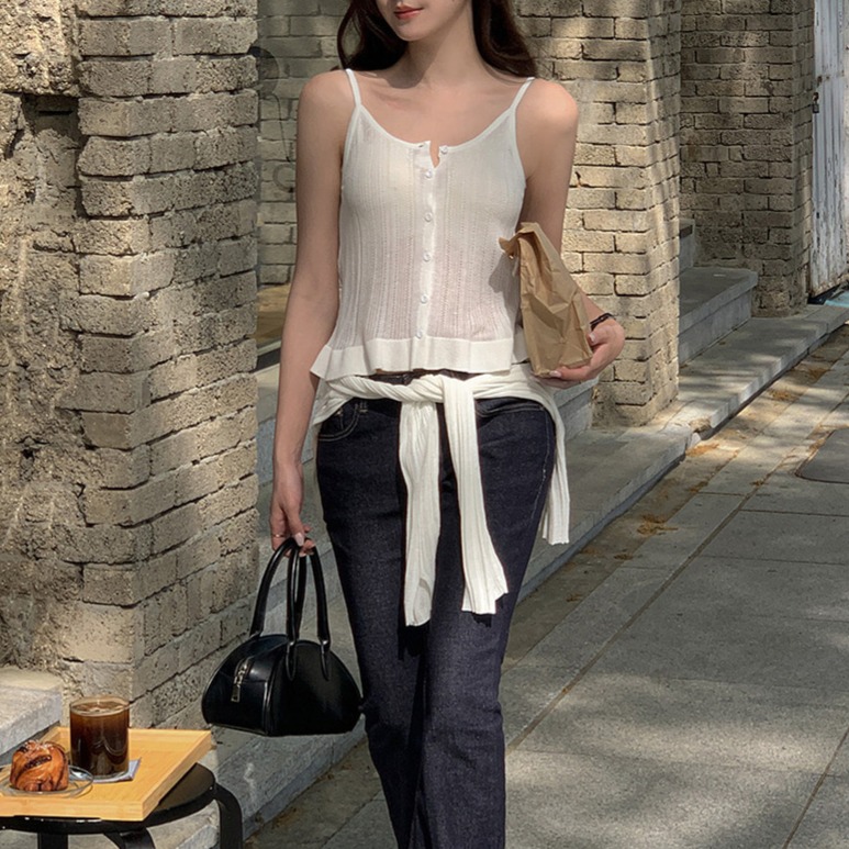 카미 펀칭 프릴 린넨 니트 뷔스티에 이미지 8