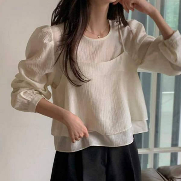 루즈핏 여성 시스루 블라우스 쉬폰 블라우스 데일리 여름 - 상품 이미지