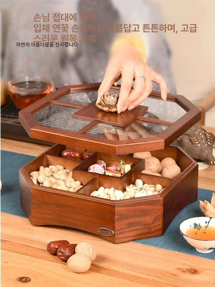 구절판 그릇 나무 반찬 투명 월남쌈 옻칠 나눔 횟집 나눔접시 일식 캔디박스 나무구절판 - 상세 이미지 4