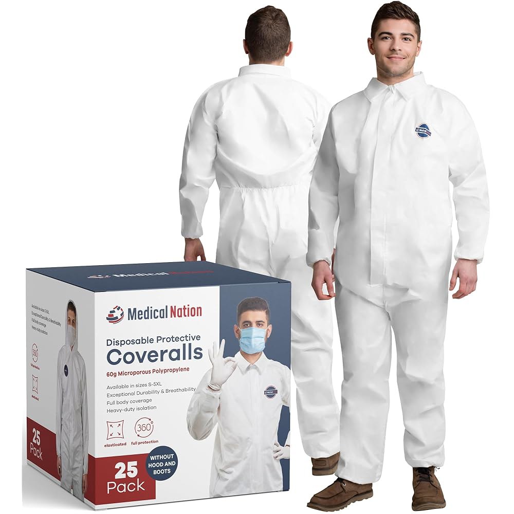 Hazmat 슈트 일회용 | 25팩, 4X-대형 비후드 보호 커버올 - 후드 없는 남녀용 헤비 듀티 전신 페인트 수트 통기성 및 방수 4XL 2X-Large 1 - 상품 이미지