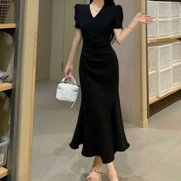 데일리 여성 원피스 세미 퍼프 소매 원피스 슬림핏 머메이드 여름 - 상품 이미지
