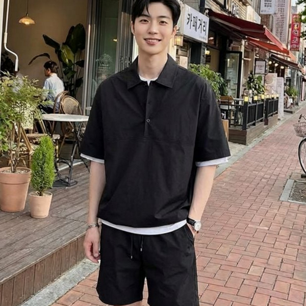 루즈핏 남성 반팔 아노락 남성 반바지 트레이닝 여름 - 상품 이미지