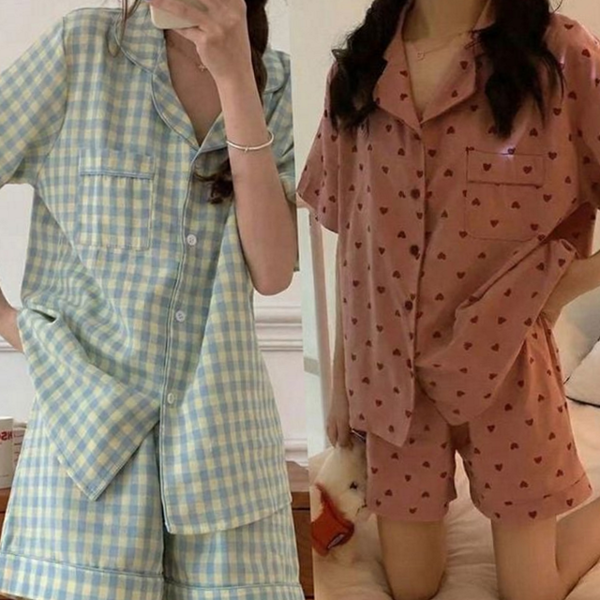 프린팅 여성 여름 잠옷 캐주얼 잠옷 반바지 편안한 라운지 하트 - 상품 이미지