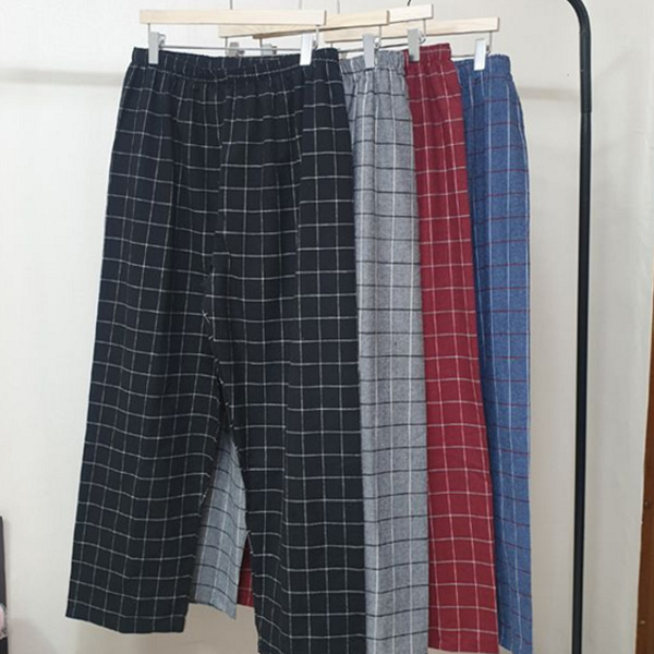 루즈핏 남녀공용 잠옷 바지 체크 남녀공용 홈 웨어 바지 파자마 - 상품 이미지