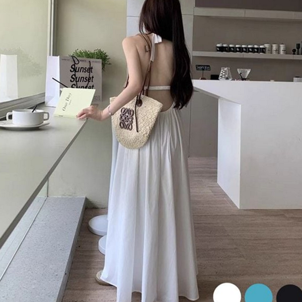뒷트임 여성 민소매 원피스 데일리 여성 롱 원피스 홀터넥 여름 - 상품 이미지