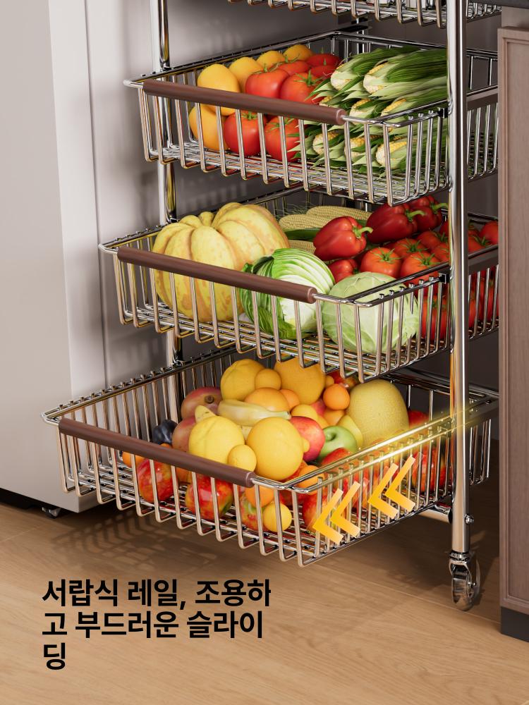 우드 트롤리 5단 이동식 주방 카트 원목 스텐 웨건 스타일 소형 틈새 철제 모델 서랍 - 상세 이미지 4