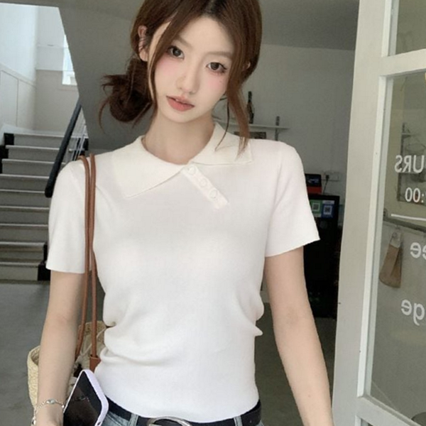 데일리 여성 카라 티 베이직 여성 반팔 티 코튼 여름 - 상품 이미지