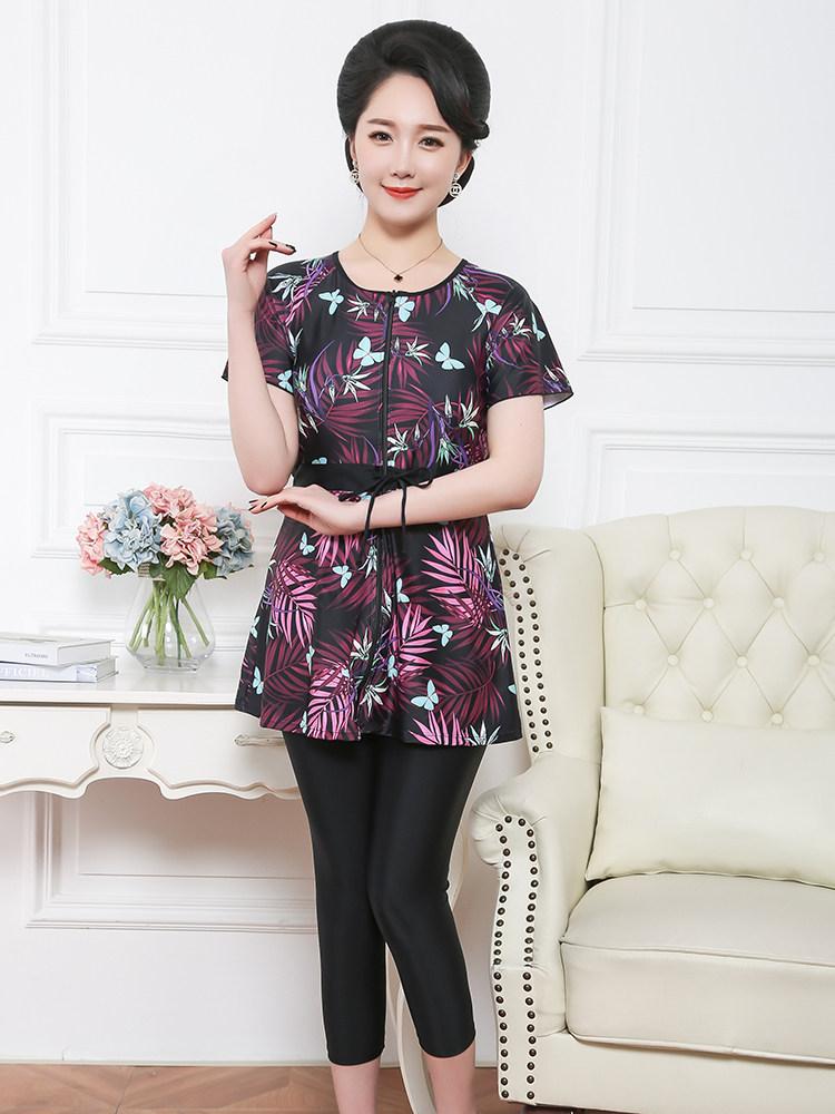 중년 수영복 원피스 리조트 스파 반팔 엄마 워터파크 긴팔 다낭 부모님 호텔 여성 실내 - 상세 이미지 5