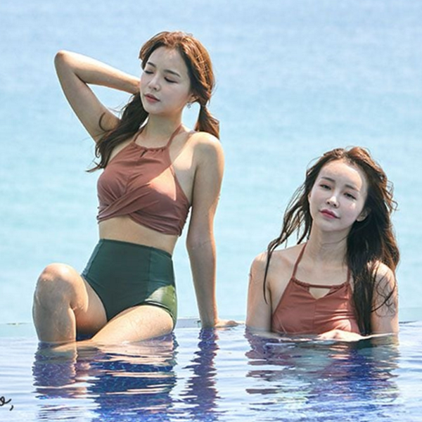 비치 여성 투피스 수영복 홀터넥 수영복 스윔웨어 여름 - 상품 이미지