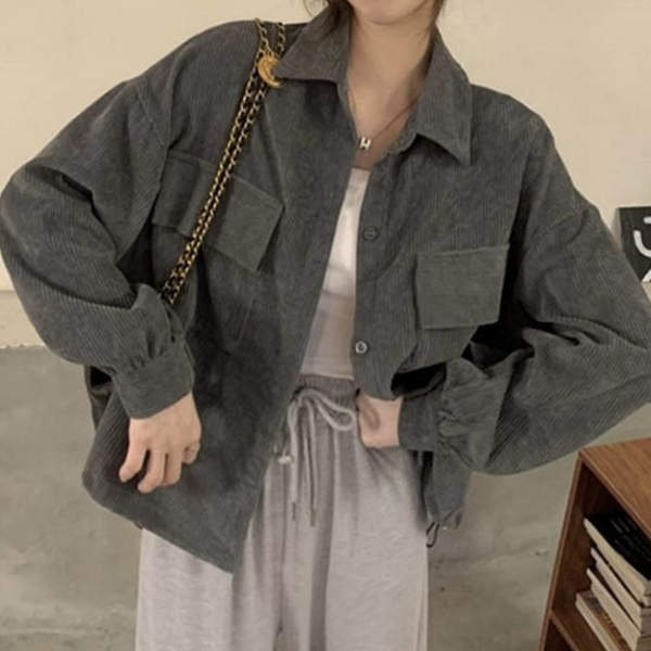 루즈핏 골덴 자켓 코듀로이 카라 자켓 오버핏 가을 - 상품 이미지