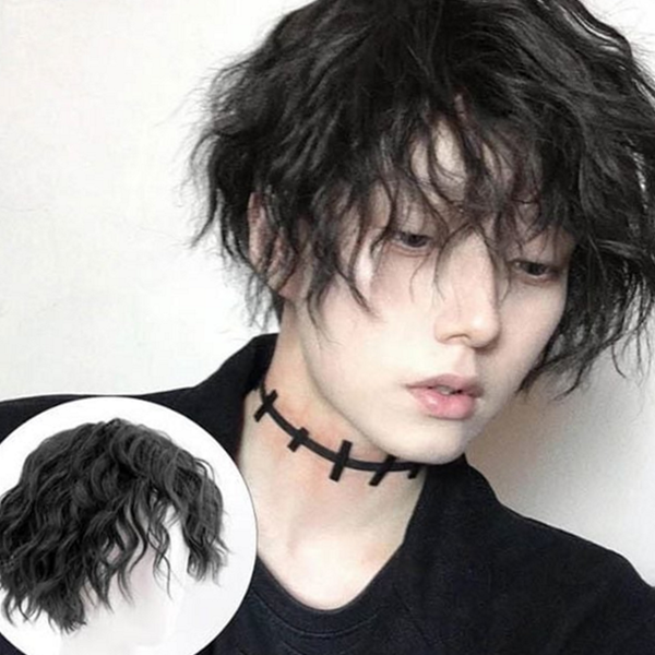 웨이브 남성 펌 가발 통가발 펌 가발 고열사 피스 헤어 - 상품 이미지