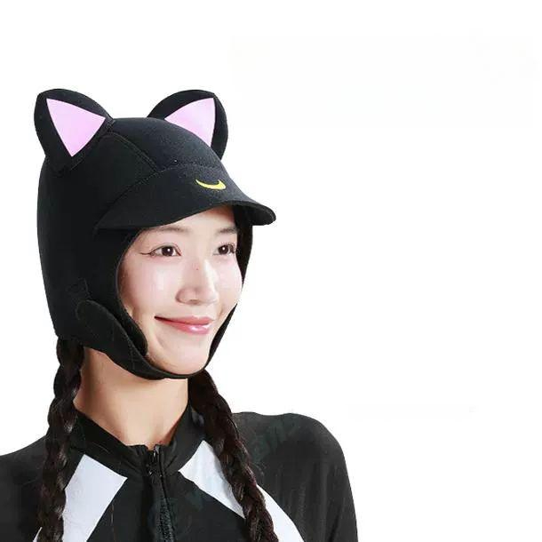 고양이귀 수모 스쿠버 다이빙 캣 모자 스노클링 잠수 서핑 스노쿨링 헤드 커버 - 상품 이미지