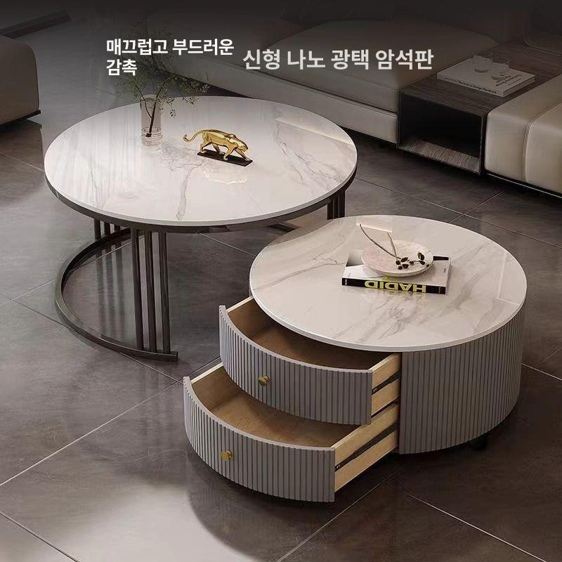 수납 거실테이블 서랍형 북유럽 원목 탁자 모던 인테리어 소파테이블 원형 다기능 센터 - 상세 이미지 2
