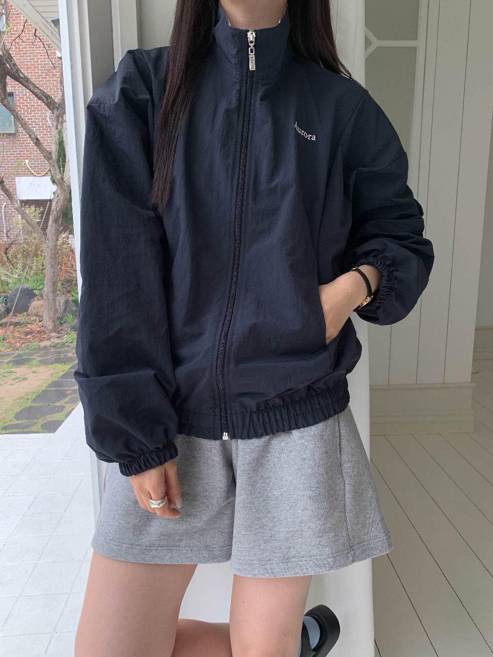 여성바람막이 바스락점퍼 야상점퍼 블루종 여름 간절기 배색 루즈핏 아우터 - 상세 이미지 4