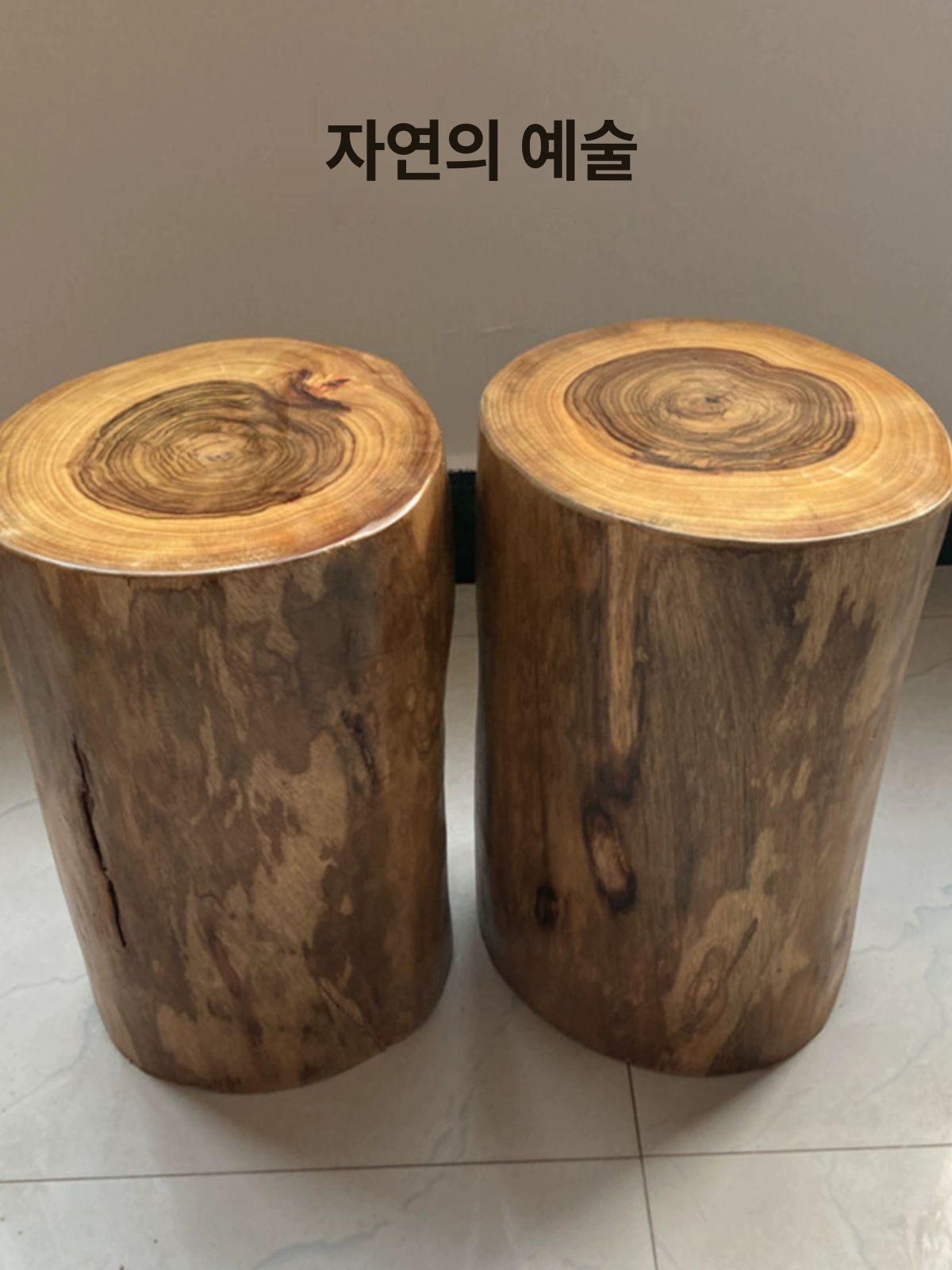 카페 스툴 원목 통나무 인테리어 디자인 의자 보조 빈티지 원형 낮은 우드 테이블 나무 - 상세 이미지 3