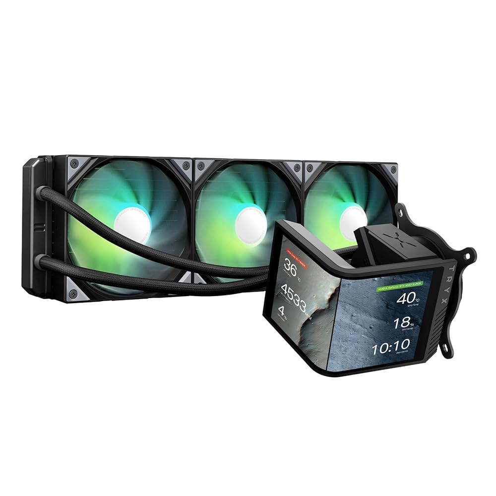 TRYX SE 360 ARGB 360mm AIO 회전 가능 6.67인치 AMOLED 곡면 스크린 3D 아나모픽 효과 맞춤형 쿨러 Asetek Adela 펌프 280w TDP 팬 - 상품 이미지
