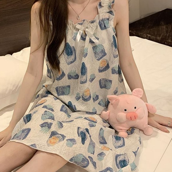 민소매 여성 잠옷 원피스 프릴 여성 여름 잠옷 파자마 웨어 - 상품 이미지