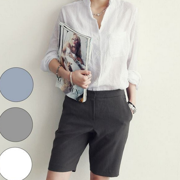 루즈핏 린넨 셔츠 데일리 여성 린넨 블라우스 여름 캐주얼 - 상품 이미지