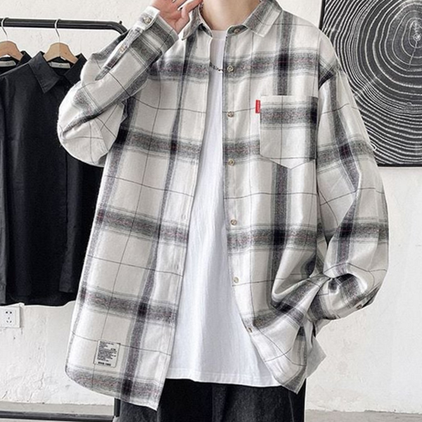 빅사이즈 체크 셔츠 남방 레이어드 루즈핏 체크 셔츠 데일리 가을 - 상품 이미지
