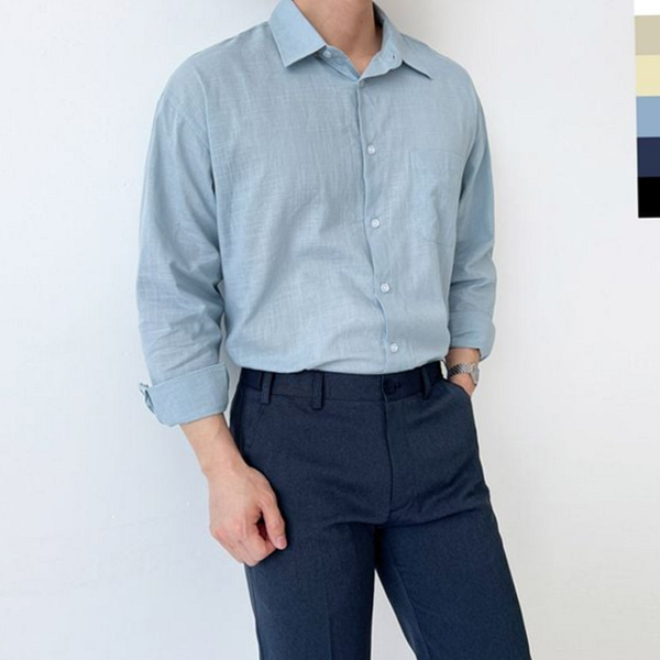 루즈핏 남성 린넨 셔츠 차이나 남성 오버핏 셔츠 캐주얼 데일리 - 상품 이미지