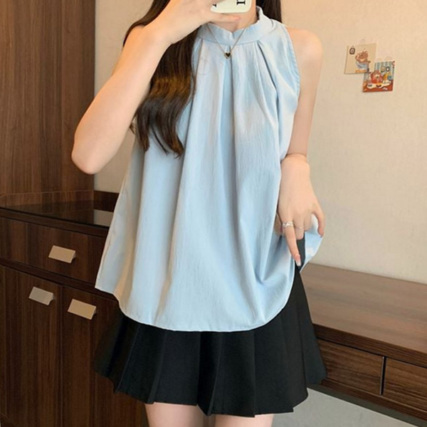 데일리 여성 민소매 블라우스 캐주얼 여성 홀터넥 블라우스 비스코스 - 상품 이미지