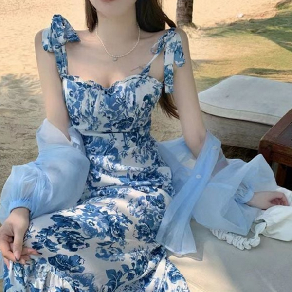 데일리 여성 꽃무늬 원피스 플라워 롱 원피스 휴양지 여름 비치 - 상품 이미지