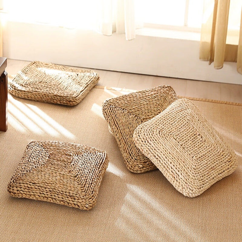 빈티지 밀짚 사각 내추럴 핸드메이드 라탄 수초 친환경 두툼한 푹신한 다용도 좌식 방석 - 상품 이미지