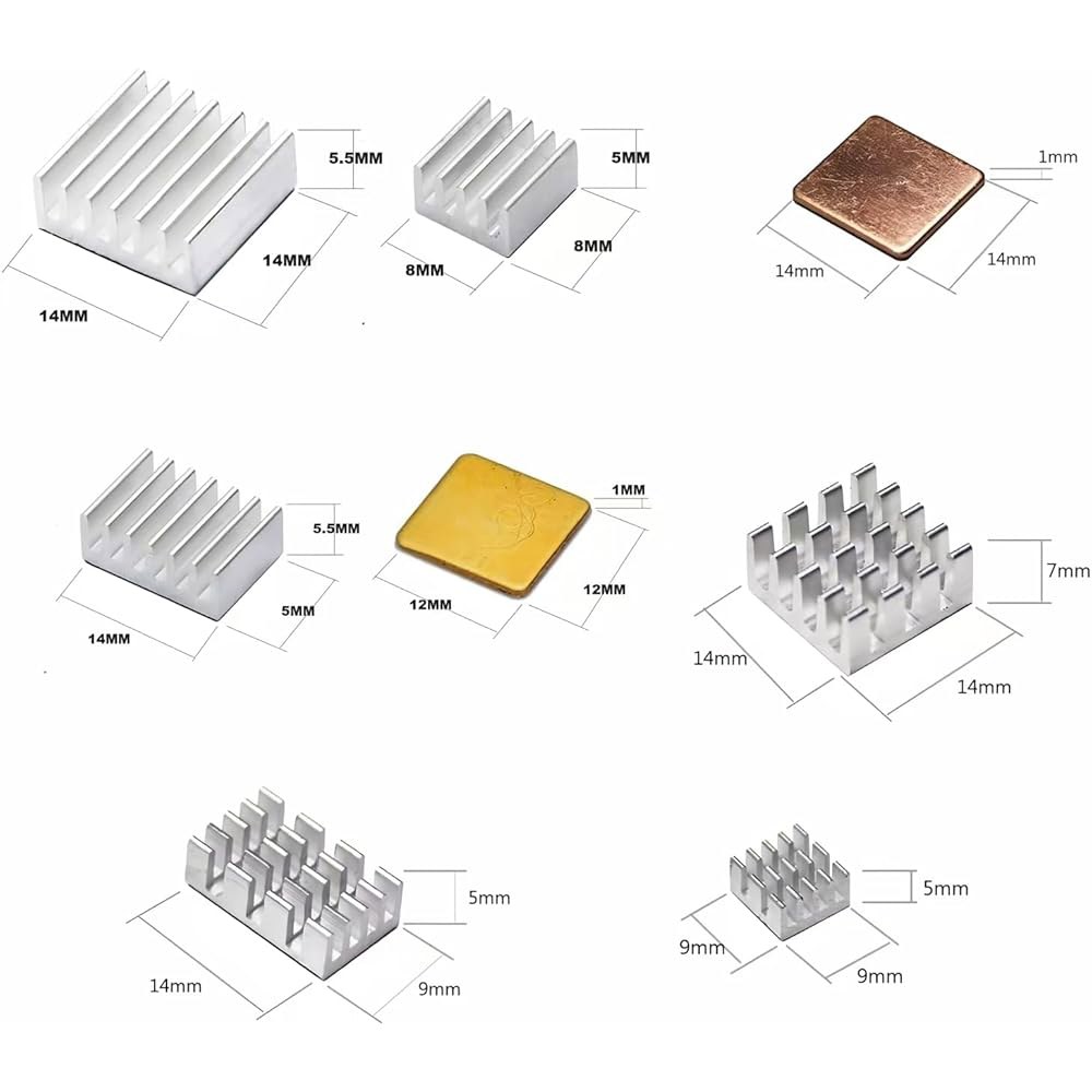 전도성 접착 테이프, 알루미늄 방열판 쿨러 및 라즈베리 파이 A B+ 2/3/4/5용 Pastall 100 PCS(8가지 크기) 키트 100PCS Heatsink Kit - 상세 이미지 3