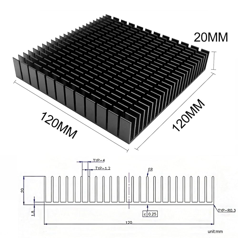 120mm 대형 알루미늄 방열판 120x120x20mm / 4.72x4.72x0.79인치 WiFi 라우터 냉각 베이스 및 전원 공급 장치 IC 그래픽 카드 메모리 120mmx120 - 상세 이미지 2