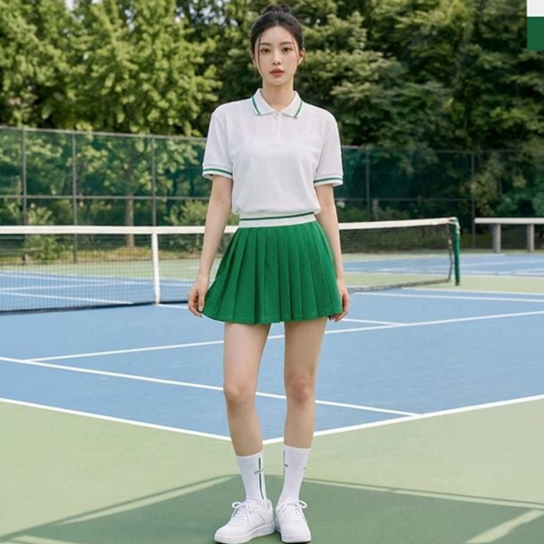 데일리 여성 테니스 치마 카라 여성 반팔 티셔츠 스커트 투피스 - 상품 이미지