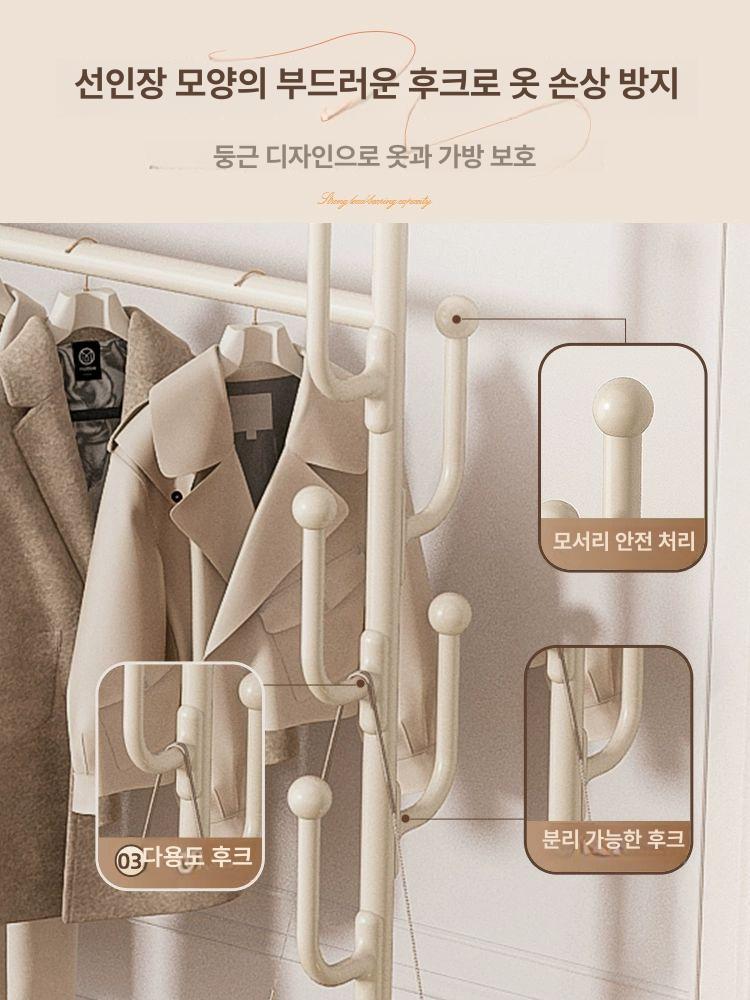 슬림 행거 옷걸이 폭좁은 심플형 고정형 철제 스탠드 틈새 일자 소형행거 미니 우드 선반 - 상세 이미지 3