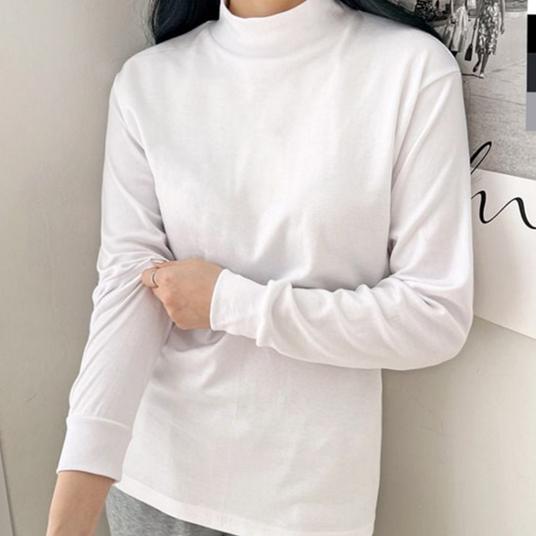 기본 여성 면 반목티 티셔츠 반목폴라 폴라티 티셔츠 반목 셔츠 - 상품 이미지