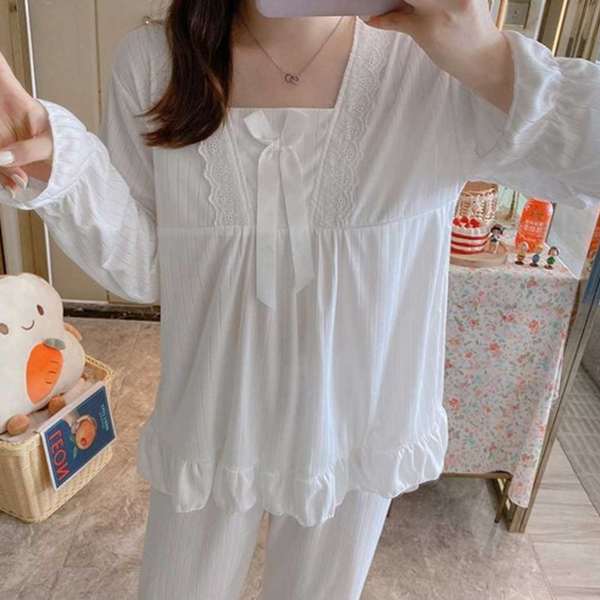 루즈핏 잠옷 레이스 여성 파자마 상하의 실내복 투피스 웨어 - 상품 이미지